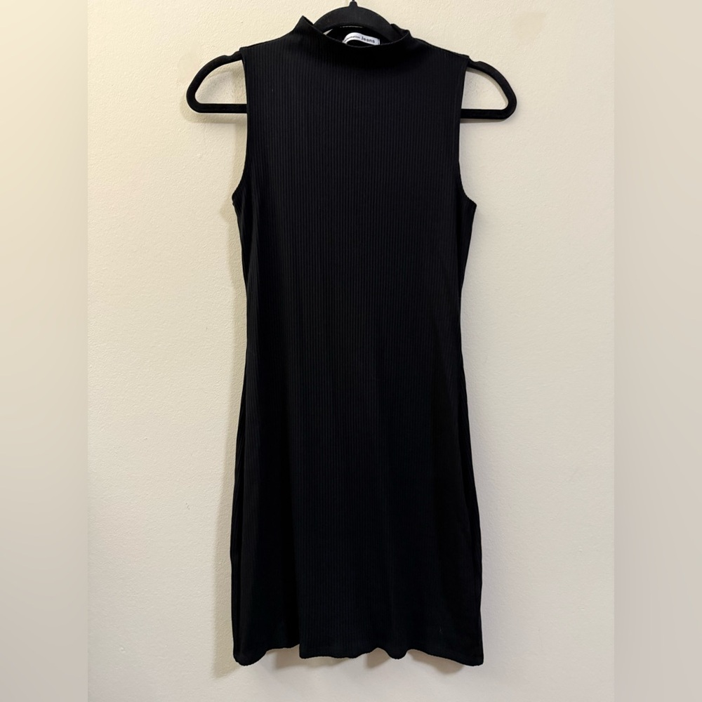 Reformation Jeans Sana Ribbed‎ Mock Neck Sleeveless Mini Dress in Black - XS